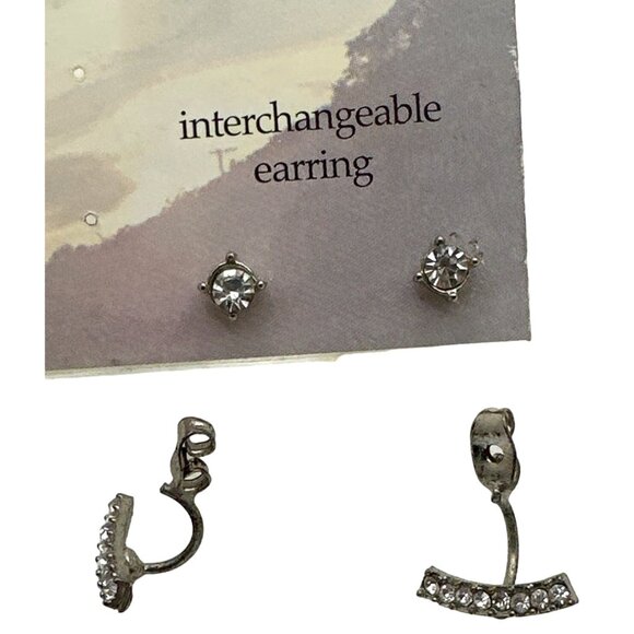 Interchangeable Ear Jacket Silver Tone Rhinestone Earrings Cuff Stud Fashion - Picture 3 of 7